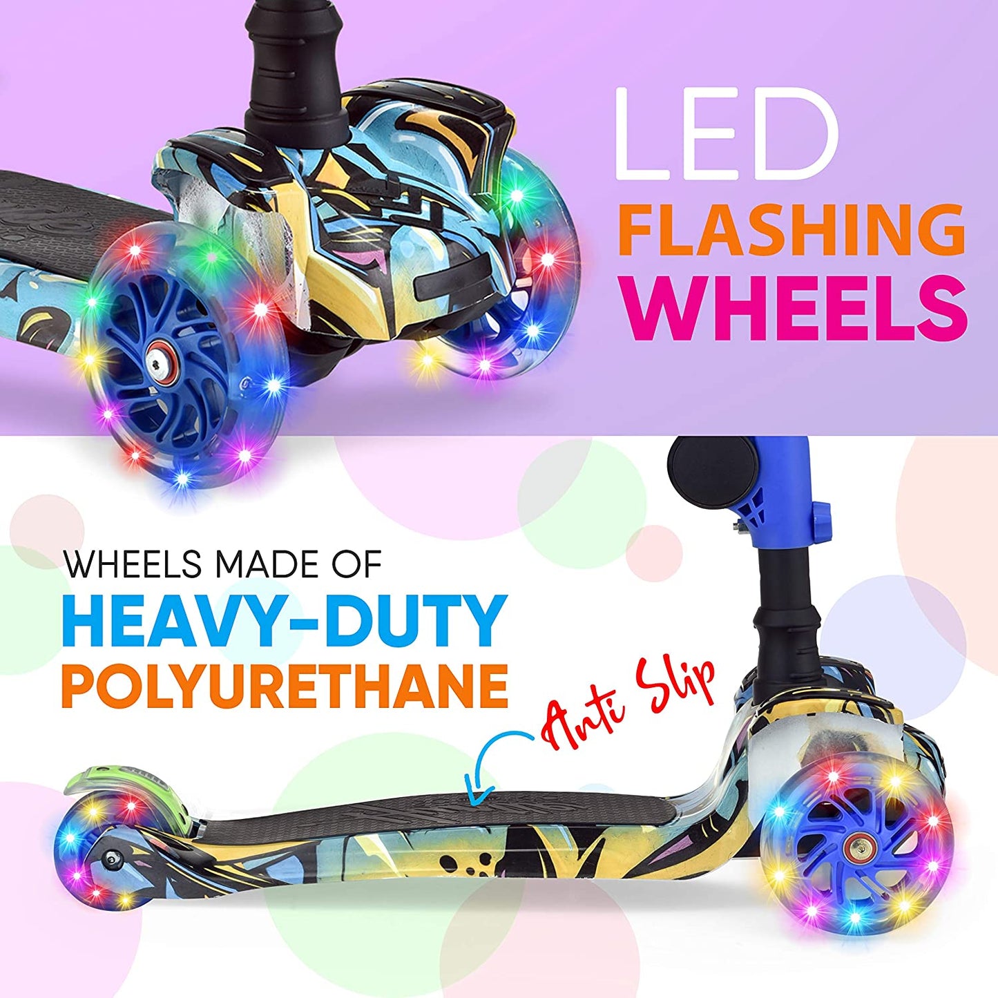 Ultimate 3-Wheeled Kids Scooter - LED Wheel Lights, Adjustable Lean-To-Steer Handlebar, and Foldable Seat for Sit or Stand Riding - Perfect for Ages 1-14!
