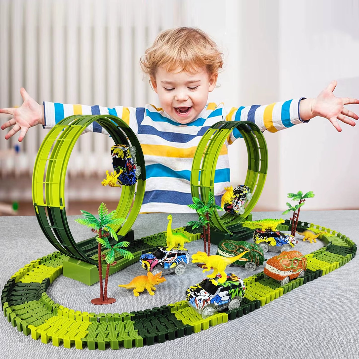 Magic Climbing Electric Dinosaur Car Track Railway Toy Car Set Bend Flexible Race Track Flash Light Car High Quality Toy for Kid