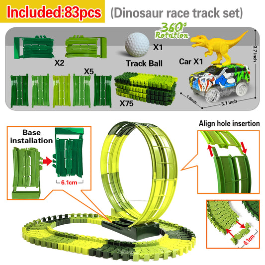 Magic Climbing Electric Dinosaur Car Track Railway Toy Car Set Bend Flexible Race Track Flash Light Car High Quality Toy for Kid