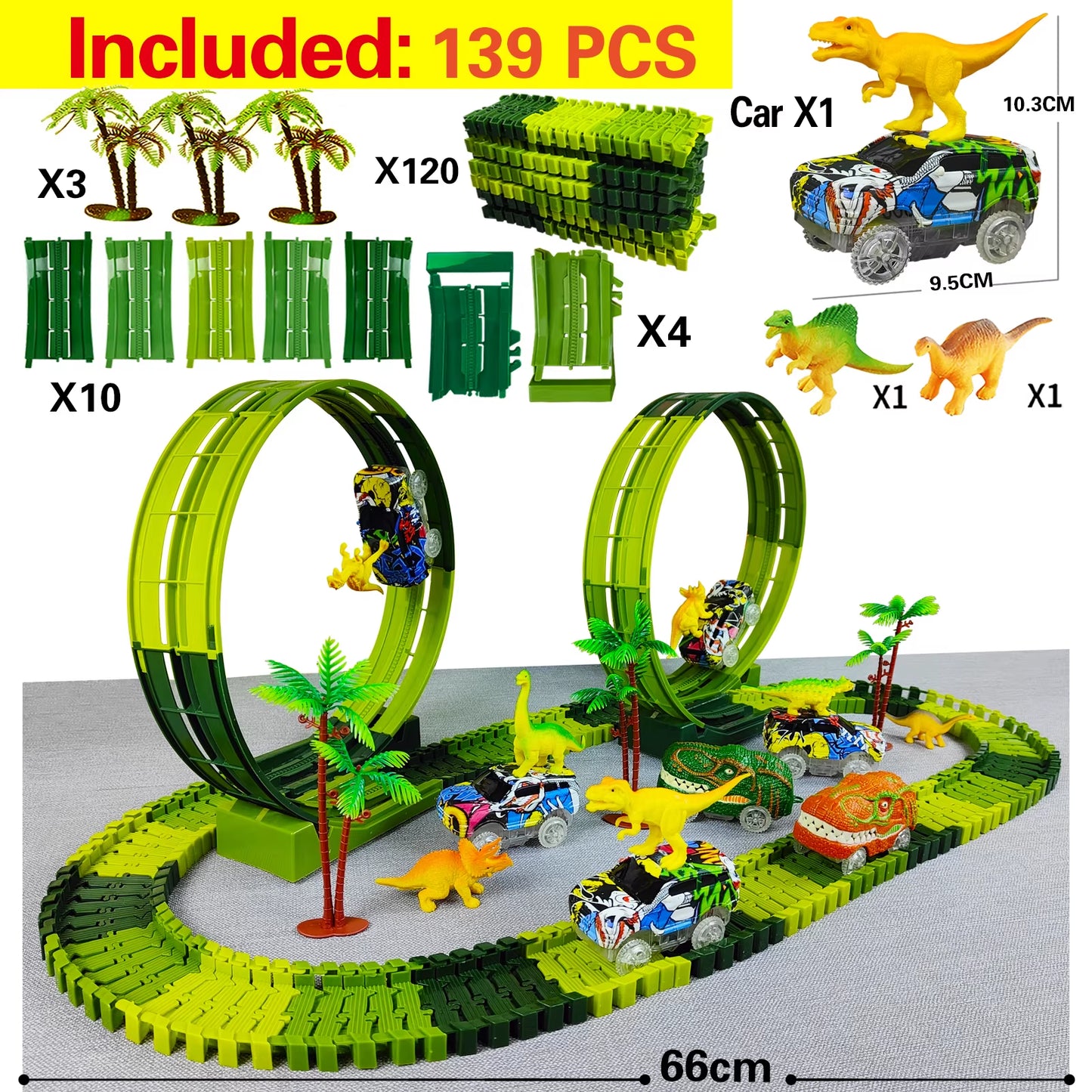 Magic Climbing Electric Dinosaur Car Track Railway Toy Car Set Bend Flexible Race Track Flash Light Car High Quality Toy for Kid