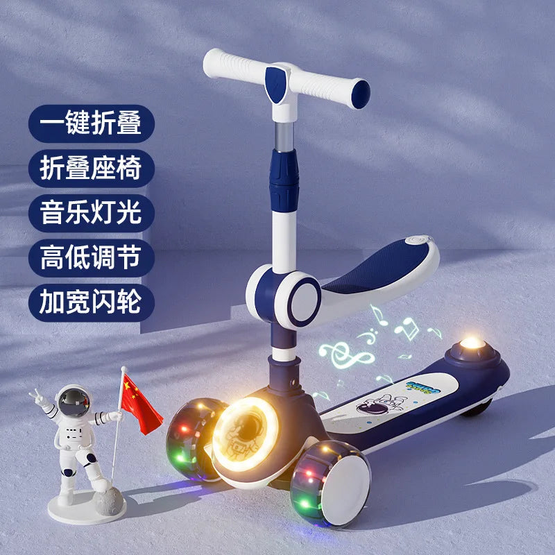 Cycling City Foldable Space Scooter with Seat Push Handle Baby Toy Car Super Load-Bearing Music Flash Wheel Scooter