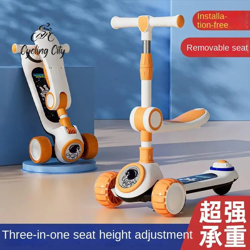 Cycling City Foldable Space Scooter with Seat Push Handle Baby Toy Car Super Load-Bearing Music Flash Wheel Scooter