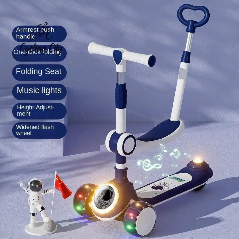 Cycling City Foldable Space Scooter with Seat Push Handle Baby Toy Car Super Load-Bearing Music Flash Wheel Scooter