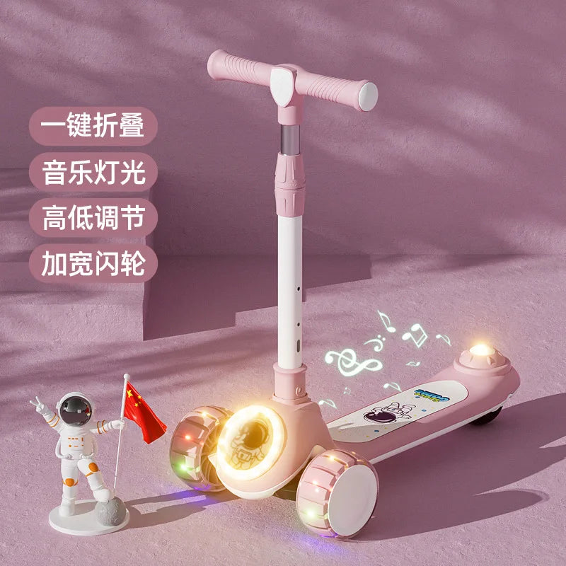 Cycling City Foldable Space Scooter with Seat Push Handle Baby Toy Car Super Load-Bearing Music Flash Wheel Scooter