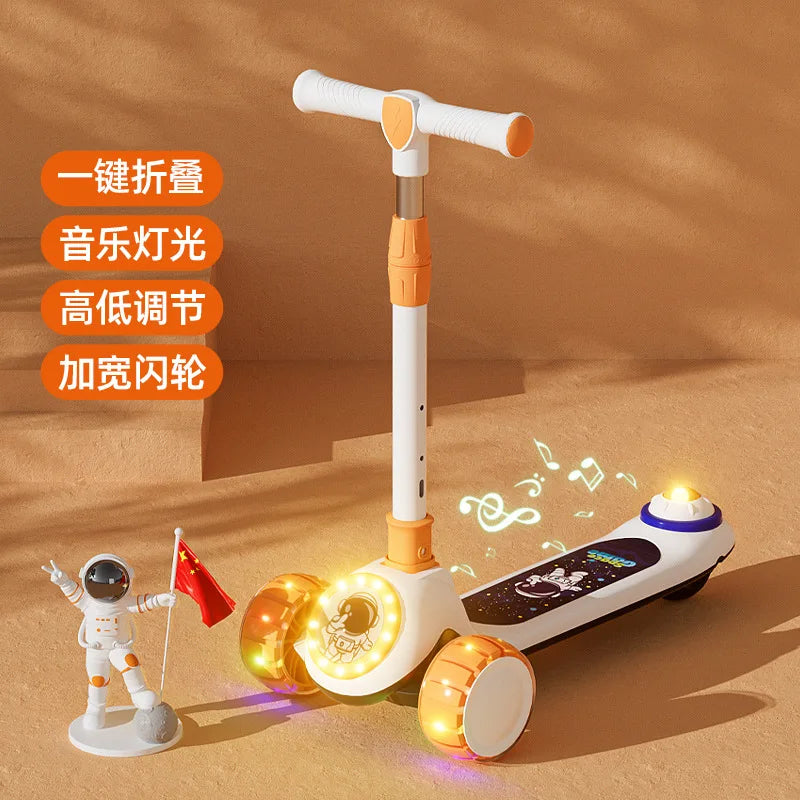 Cycling City Foldable Space Scooter with Seat Push Handle Baby Toy Car Super Load-Bearing Music Flash Wheel Scooter