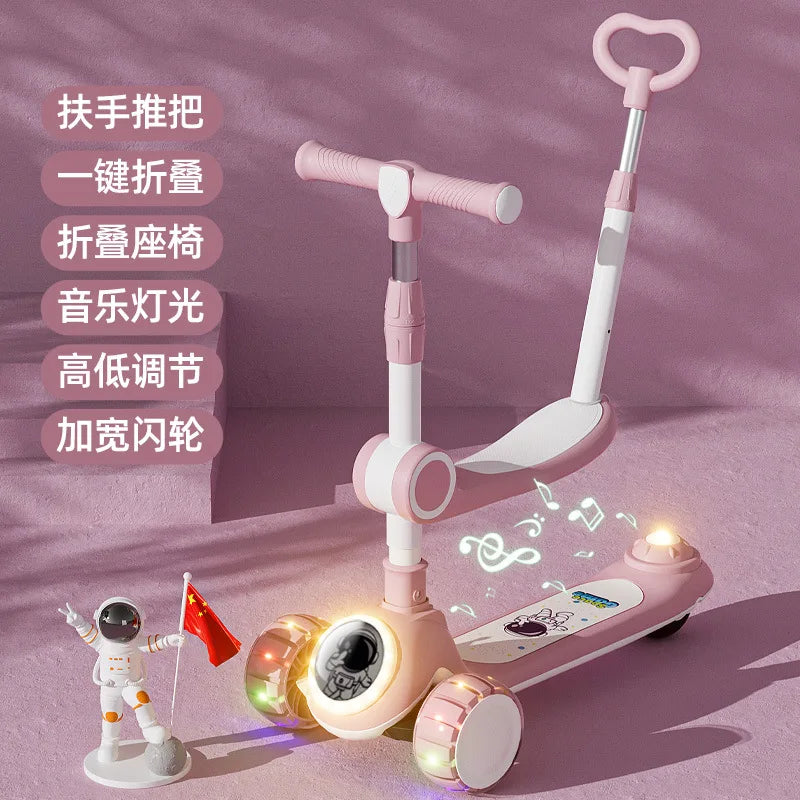 Cycling City Foldable Space Scooter with Seat Push Handle Baby Toy Car Super Load-Bearing Music Flash Wheel Scooter