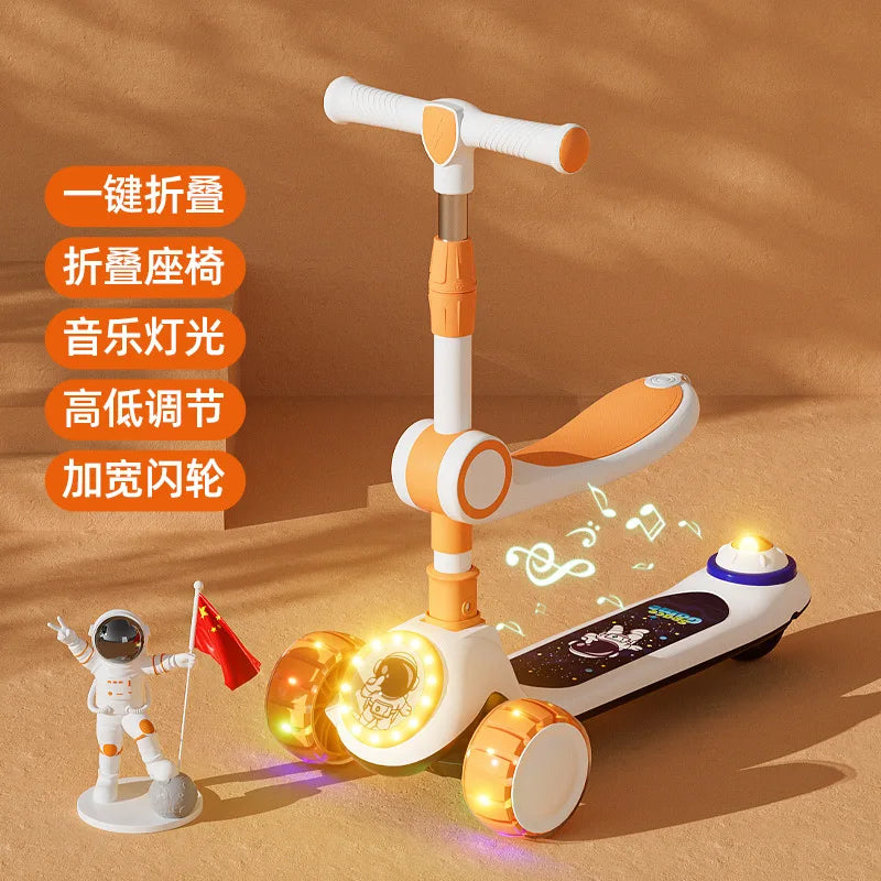 Cycling City Foldable Space Scooter with Seat Push Handle Baby Toy Car Super Load-Bearing Music Flash Wheel Scooter