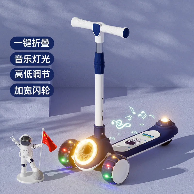 Cycling City Foldable Space Scooter with Seat Push Handle Baby Toy Car Super Load-Bearing Music Flash Wheel Scooter