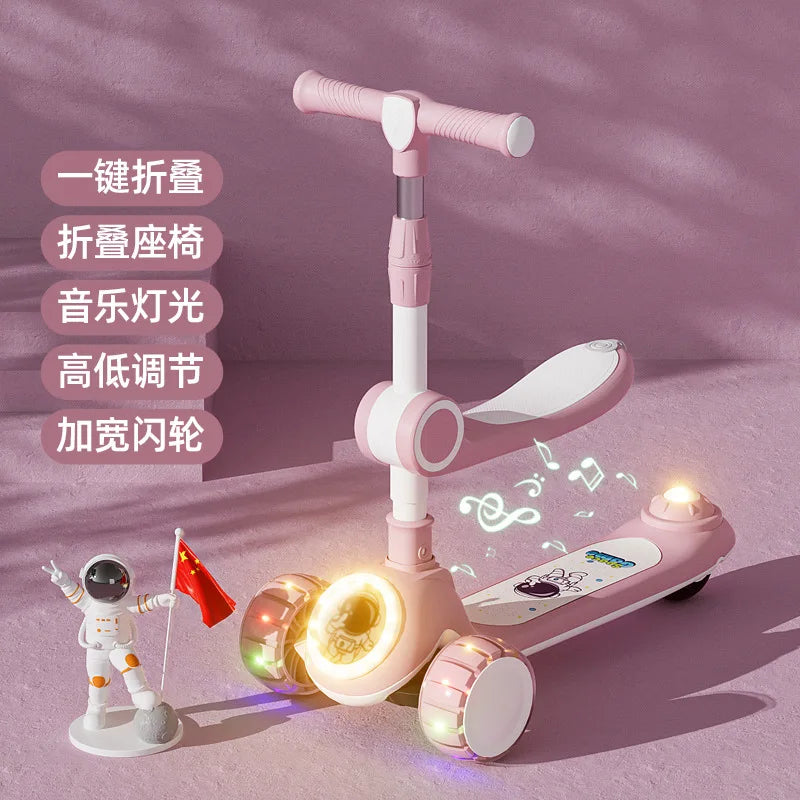 Cycling City Foldable Space Scooter with Seat Push Handle Baby Toy Car Super Load-Bearing Music Flash Wheel Scooter