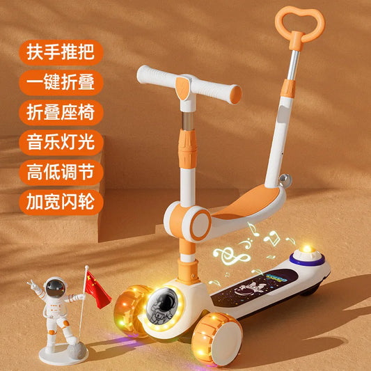 Cycling City Foldable Space Scooter with Seat Push Handle Baby Toy Car Super Load-Bearing Music Flash Wheel Scooter