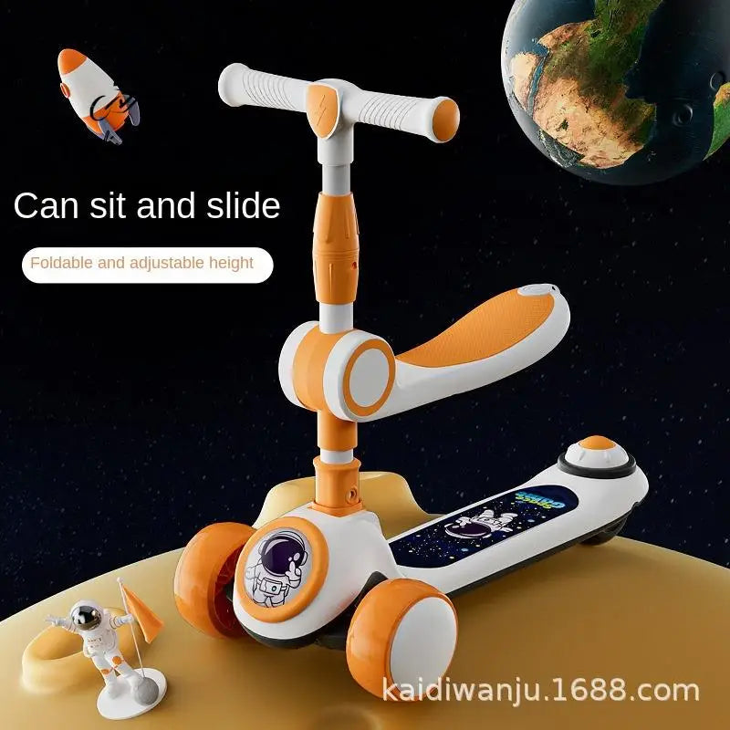 Cycling City Foldable Space Scooter with Seat Push Handle Baby Toy Car Super Load-Bearing Music Flash Wheel Scooter