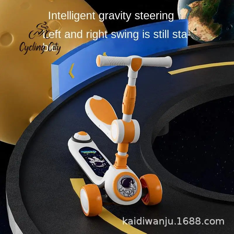 Cycling City Foldable Space Scooter with Seat Push Handle Baby Toy Car Super Load-Bearing Music Flash Wheel Scooter