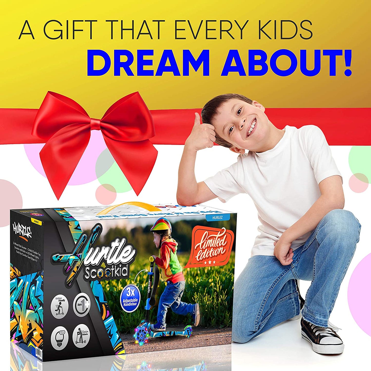 Ultimate 3-Wheeled Kids Scooter - LED Wheel Lights, Adjustable Lean-To-Steer Handlebar, and Foldable Seat for Sit or Stand Riding - Perfect for Ages 1-14!
