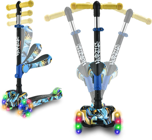 Ultimate 3-Wheeled Kids Scooter - LED Wheel Lights, Adjustable Lean-To-Steer Handlebar, and Foldable Seat for Sit or Stand Riding - Perfect for Ages 1-14!