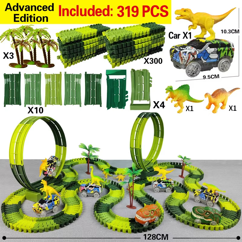 Magic Climbing Electric Dinosaur Car Track Railway Toy Car Set Bend Flexible Race Track Flash Light Car High Quality Toy for Kid